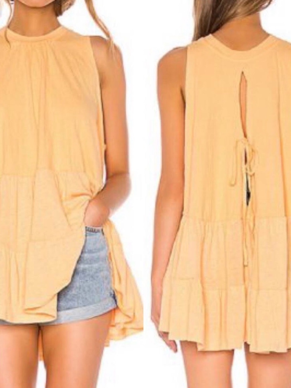Free People Soft apricot right on time Tiered Sleeveless Tunic